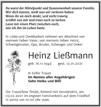 Traueranzeige von Heinz Ließmann von Super Sonntag Dessau-Roßlau