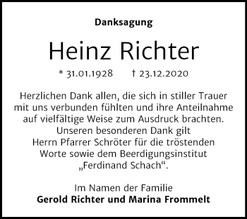 Traueranzeige von Heinz Richter von Mitteldeutsche Zeitung Wittenberg