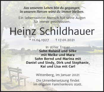 Traueranzeige von Heinz Schildhauer von Mitteldeutsche Zeitung Wittenberg