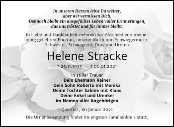 Traueranzeige von Helene Stracke von Mitteldeutsche Zeitung Merseburg/Querfurt