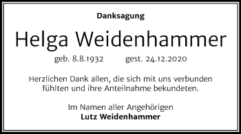 Traueranzeige von Helga Weidenhammer von Super Sonntag Köthen