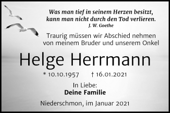 Traueranzeige von Helge Herrmann von Super Sonntag Merseburg/Querfurt