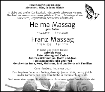 Traueranzeige von Helma und Franz Massag von Mitteldeutsche Zeitung Köthen