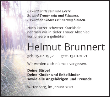 Traueranzeige von Helmut Brunnert von Super Sonntag Wittenberg