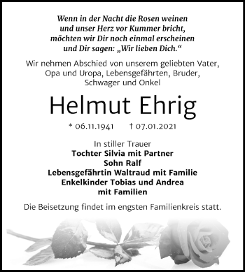 Traueranzeige von Helmut Ehrig von Mitteldeutsche Zeitung Bernburg
