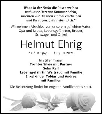 Traueranzeige von Helmut Ehrig von Super Sonntag Bernburg