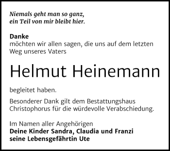Traueranzeige von Helmut Heinemann von Mitteldeutsche Zeitung Halle/Saalkreis