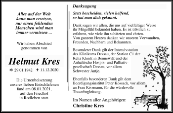 Traueranzeige von Helmut Kres von Mitteldeutsche Zeitung Dessau-Roßlau