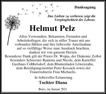 Traueranzeige von Helmut Pelz von Mitteldeutsche Zeitung Wittenberg