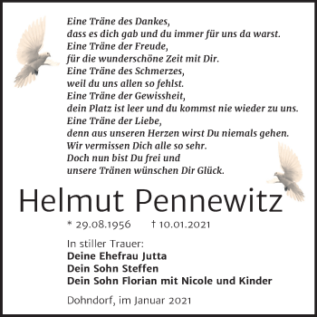 Traueranzeige von Helmut Pennewitz von Super Sonntag Köthen