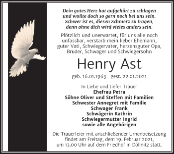Traueranzeige von Henry Ast von Mitteldeutsche Zeitung Halle/Saalkreis / Merseburg/Querfurt