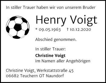 Traueranzeige von Henry Voigt von Super Sonntag Weißenfels