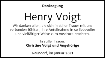 Traueranzeige von Henry Voigt von Super Sonntag Weißenfels