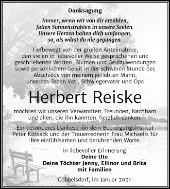 Traueranzeige von Herbert Reiske von Mitteldeutsche Zeitung Wittenberg