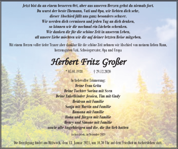Traueranzeige von Herbert Fritz Großer von Super Sonntag Aschersleben
