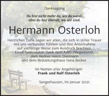 Traueranzeige von Hermann Osterloh von Mitteldeutsche Zeitung Sangerhausen