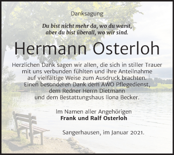 Traueranzeige von Hermann Osterloh von Super Sonntag Sangerhausen