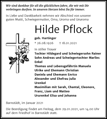 Traueranzeige von Hilde Pflock von Super Sonntag Merseburg/Querfurt