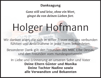 Traueranzeige von Holger Hofmann von Mitteldeutsche Zeitung Dessau-Roßlau