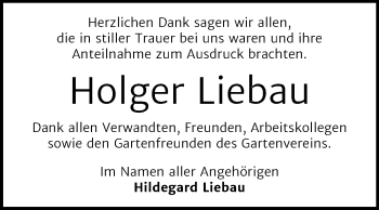 Traueranzeige von Holger Liebau von Mitteldeutsche Zeitung Wittenberg