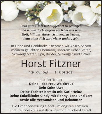 Traueranzeige von Horst Fitzner von Mitteldeutsche Zeitung Bitterfeld