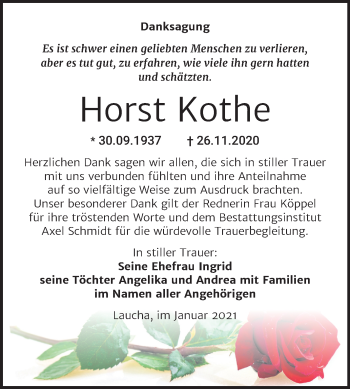 Traueranzeige von Horst Kothe von Super Sonntag Naumburg/Nebra