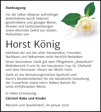 Traueranzeige von Horst König von Mitteldeutsche Zeitung Köthen