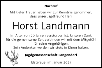 Traueranzeige von Horst Landmann von Super Sonntag Zeitz