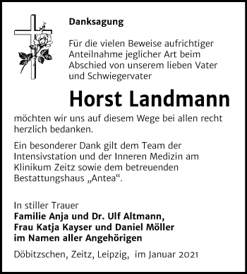 Traueranzeige von Horst Landmann von Mitteldeutsche Zeitung Zeitz