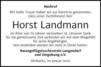 Traueranzeige von Horst Landmann von Super Sonntag Zeitz
