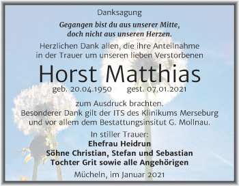 Traueranzeige von Horst Matthias von Super Sonntag Merseburg/Querfurt