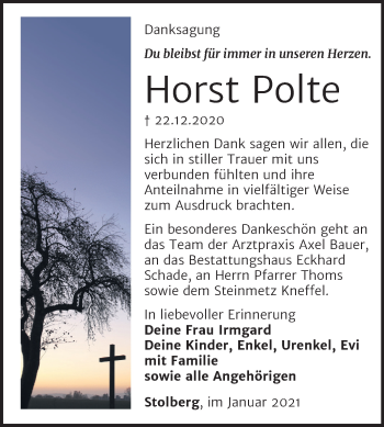 Traueranzeige von Horst Polte von Mitteldeutsche Zeitung Sangerhausen