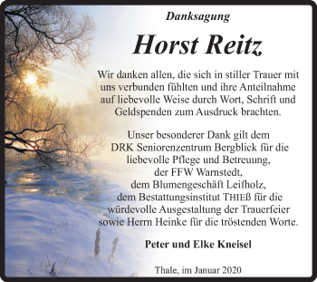 Traueranzeige von Horst Reitz von Super Sonntag Quedlinburg