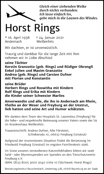 Traueranzeige von Horst Rings von Mitteldeutsche Zeitung Naumburg/Nebra