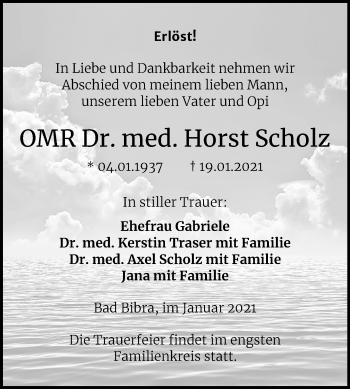 Traueranzeige von Horst Scholz von Mitteldeutsche Zeitung Naumburg/Nebra