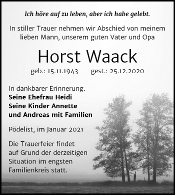 Traueranzeige von Horst Waack von Mitteldeutsche Zeitung Naumburg/Nebra
