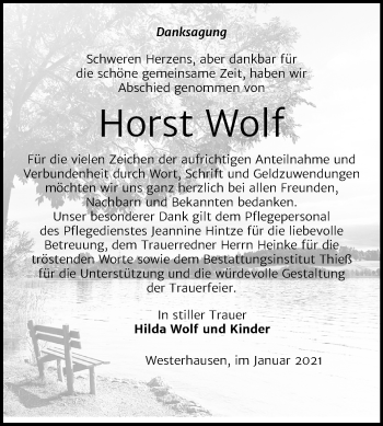 Traueranzeige von Horst Wolf von Mitteldeutsche Zeitung Quedlinburg