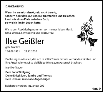 Traueranzeige von Ilse Geißler von Super Sonntag Weißenfels