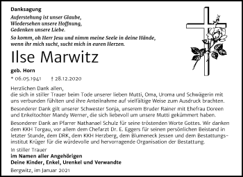 Traueranzeige von Ilse Marwitz von Mitteldeutsche Zeitung Wittenberg