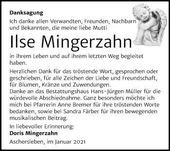 Traueranzeige von Ilse Mingerzahn von Mitteldeutsche Zeitung Aschersleben