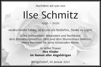 Traueranzeige von Ilse Schmitz von Mitteldeutsche Zeitung Weißenfels