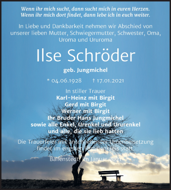 Traueranzeige von Ilse Schröder von Mitteldeutsche Zeitung Quedlinburg