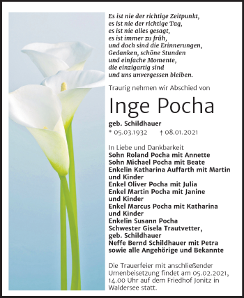 Traueranzeige von Inge Pocha von Mitteldeutsche Zeitung Dessau-Roßlau