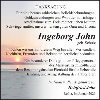 Traueranzeige von Ingeborg John von Mitteldeutsche Zeitung Sangerhausen