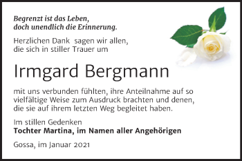 Traueranzeige von Irmgard Bergmann von Mitteldeutsche Zeitung Bitterfeld