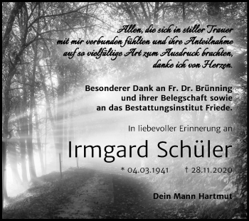 Traueranzeige von Irmgard Schüler von Super Sonntag Dessau-Roßlau