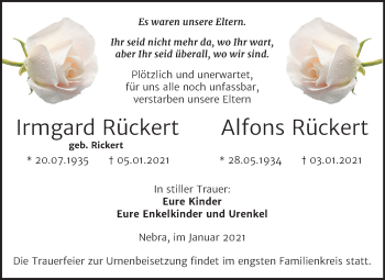 Traueranzeige von Irmgard und Alfons Rückert von Mitteldeutsche Zeitung Naumburg/Nebra