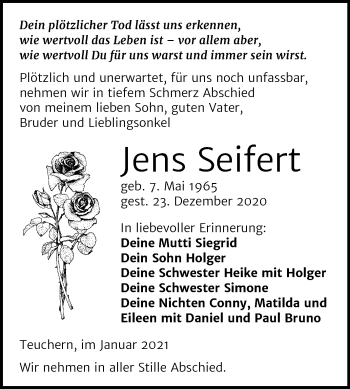 Traueranzeige von Jens Seifert von Super Sonntag Weißenfels