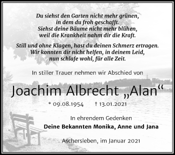 Traueranzeige von Joachim Albrecht von Super Sonntag Aschersleben