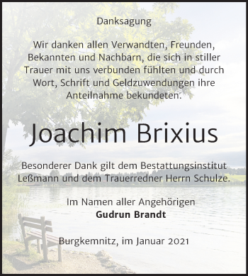 Traueranzeige von Joachim Brixius von Mitteldeutsche Zeitung Bitterfeld